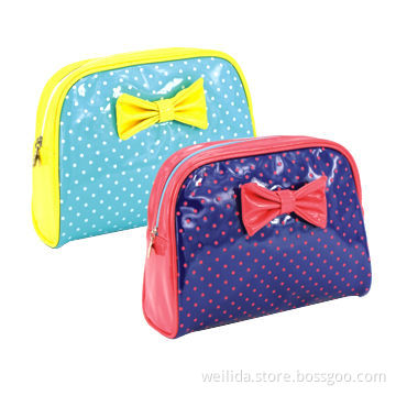PU Cosmetic Bags with Dotted Printed and Butterfly Decoration